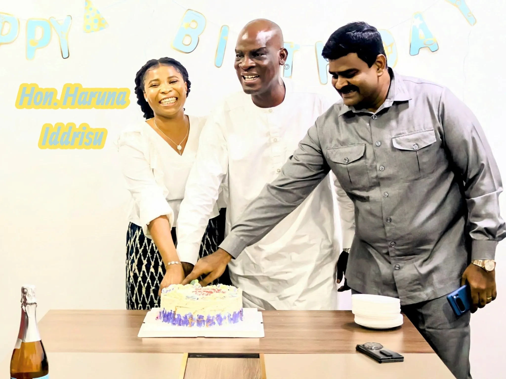 Celebrating the Birthday of Honorable Haruna Iddrisu with Kingdom Exim's James Kwame Rajamani, James Rajamani, James Gnanaraj Rajamani, and Immanuel Rajamani